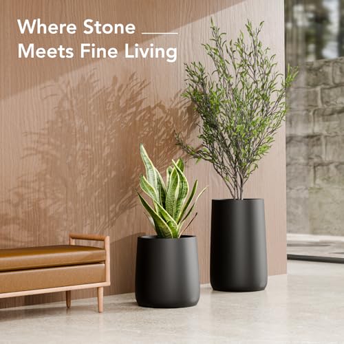 KUTENEST 23.1" Premium Tall Large Conico Fiberstone Outdoor Planter (Black / 23.1" H x 14.7" D)