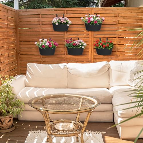 Metal Railing Planter Box 5 Pack Balcony Hanging Planter for Outdoor Plants with Detachable Hooks and Drain Holes Fence Planters for Any Balcony (5 Count)