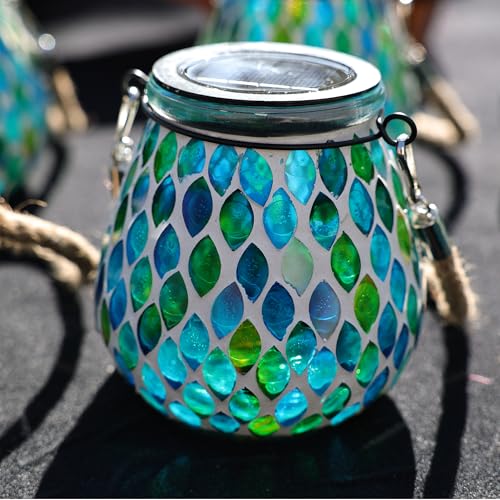 2 Pack Mosaic Solar Lantern Outdoor Waterproof IP68 Hanging Projection Light Hidden Lid Pear (2 Count)