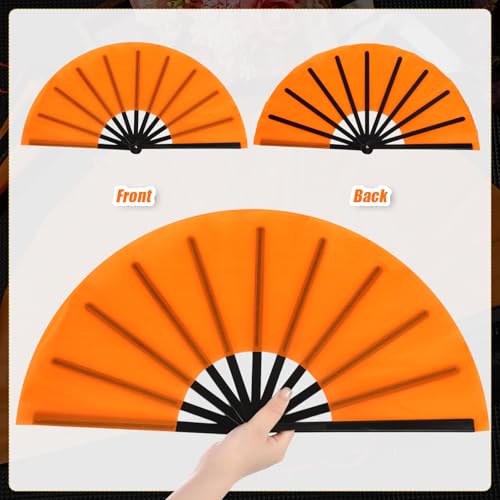 2 Packs Large Folding Hand Fans (Orange)