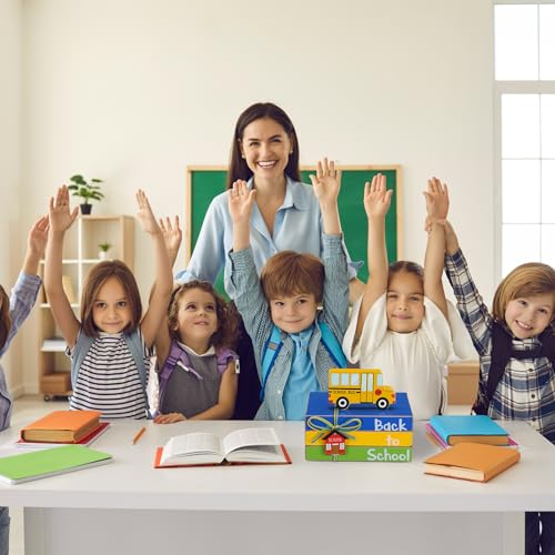4 Pcs Back to School Table Decorations Wooden School Bus Tabletop (Bus School)