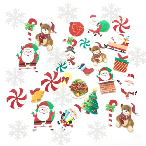 64PCS Christmas Edible Cake Topper Decorations Santa Claus Snowflakes Cupcake Toppers Wafer Paper (Merry Christmas)