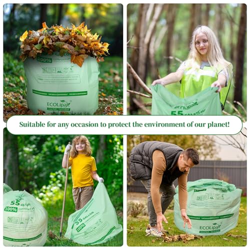 55 Gallon 12 Count Large Compostable Trash Garbage Bags for Lawn (55gallon-12count)