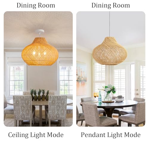 18.9" Rattan Pendant Light (Metal+Rattan / 18.9" 3-Light)