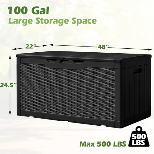 100 Gallon Resin Deck Box Large Outdoor Storage (100 Gallon / Dark Black)