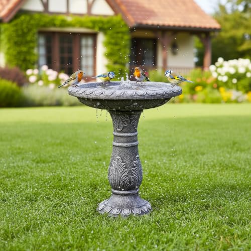 24.4" H Cement Bird Bath for Garden (Vintage Gray)