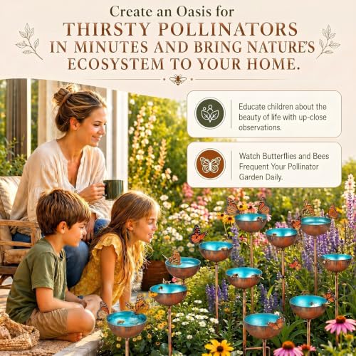 12 Pcs Bee Watering Station for Garden Bee Metal Watering Cups (Blue)