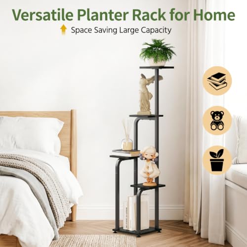 Plant Stand Shelf Tall for Indoor Corner Flower Rack (Standard Black / 5 Tier)