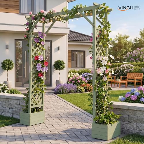 Wooden Garden Arbor with Planter (Olive Green)