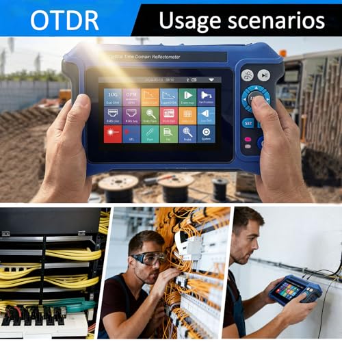 16-in-1 OTDR Fiber Optic Tester 1310/1550/1625nm, with Event Map, 10G PON OPM, VFL, OLS, RJ45 Cable Tracker, 80km Range Network Diagnosis Tool (Blue and White)