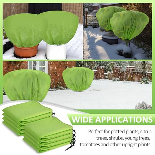 18 Pcs Winter Plant Covers Freeze Protection 39.4x23.6 Inch Horizontal Shrub Tree Plant Protection Bags Frost Blanket with Drawstring for Fall Winter Outdoor Garden Planting (Green)