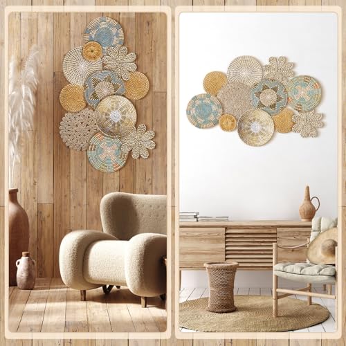 11 Pcs Boho Hanging Wall Basket Decor Handmade Woven Basket Wall Decorative Boho Wicker Baskets Placemats Round Farmhouse Bulrush Art for Rustic Home Decorations Christmas Gift