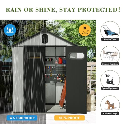 Domi 8x8FT Outdoor Resin Storage Shed with Transparent Windows & Louvered Vents