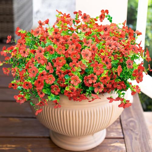 Artificial Flowers for Outdoor Indoor Garden Home Decoration (Red)