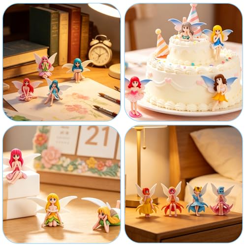 16 Pieces Miniature Fairy Garden Accessories Small Fairy Figurines Hand Painted Fairies Figures Girl Fly Wing Figurines for Car Decor Fairies Garden Flower Pot Birthday Cake Topper (16 Pieces)