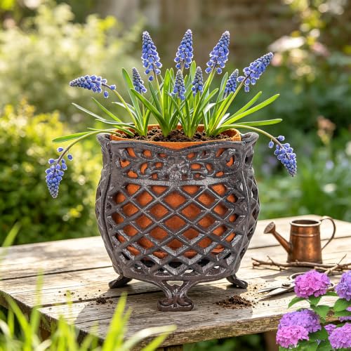 Vintage Cast Iron Urn Planter with Non (Dark Brown - U Shaped)