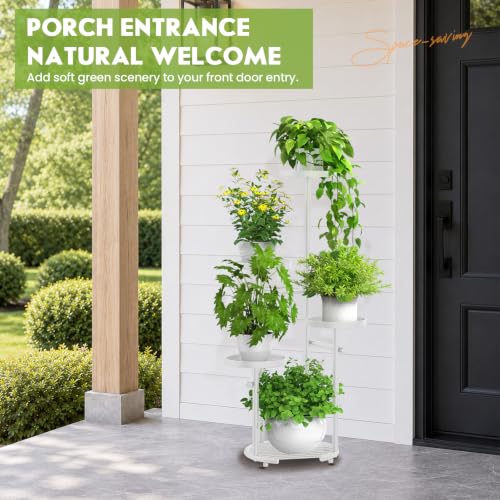 Tall 5 Tier Round Metal Corner Plant Stand Indoor