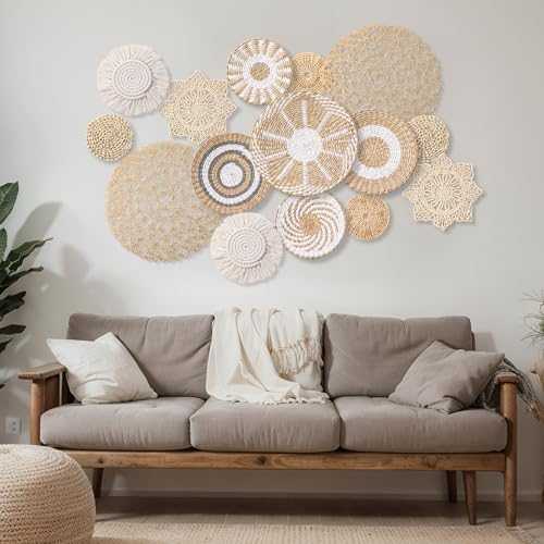 15 Pcs Boho Rattan Wall Baskets Hanging Decor
