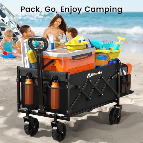 220 lbs Folding Wagon Cart with Wheels & Adjustable Handle (Black / Medium With Tailgate)