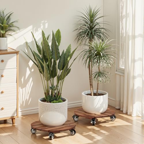 2pack Wood Plant Caddy With Wheels Heavy Duty Red Brown (2 Count)