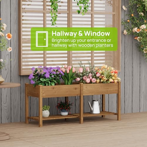 Wooden Raised Garden Bed for Gardening Outdoor Herb Planter Box with Legs