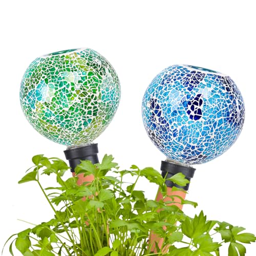 Terracotta Watering Spikes Mosaic Plant Watering Globes 2 Pack (2 Count)