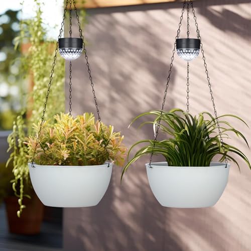 2 Packs Solar Hanging Basket Planters for Plants Outdoor