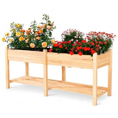 72 in Raised Garden Beds Outdoor Fir Wood Planters for Outdoor Plants (Natural / W72X D23.5X H30in)