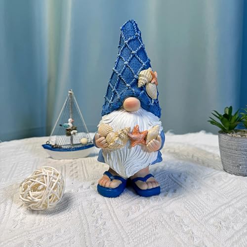 Beach Coastal Gnomes Statue Home Seashell Decor