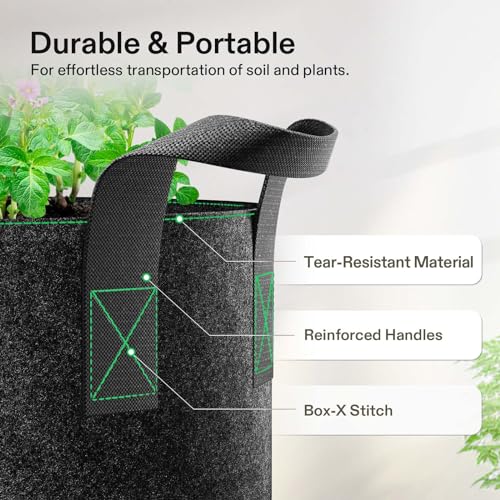 20 Pack 3 Gallon Plant Grow Bags Fabric Pots with Handles (20 Count)