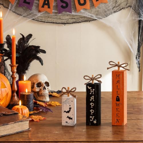 Smile Halloween Wooden Standing Block Decor Happy Halloween Spider Web Bats (Letter Halloween)