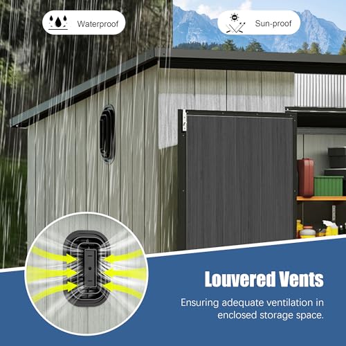 Domi 6x8FT Outdoor Resin Storage Shed with Transparent Windows & Louvered Vents (6x8FT)