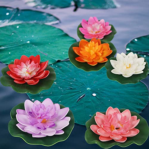 12 Pcs Artificial Floating Foam Lotus Flower with Water Lily Pad (12 Count)