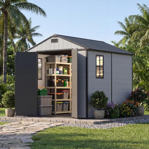 8x8 FT Plastic Outdoor Storage Shed with Floor (Light Gray / 8 X 8 FT)