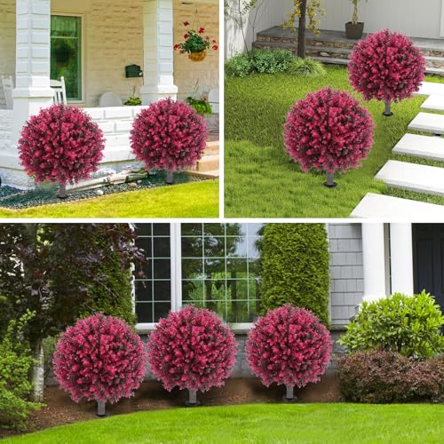 Set of 2 Artificial Red Eucalyptus Topiary Ball Tree (Red Eucalyptus)