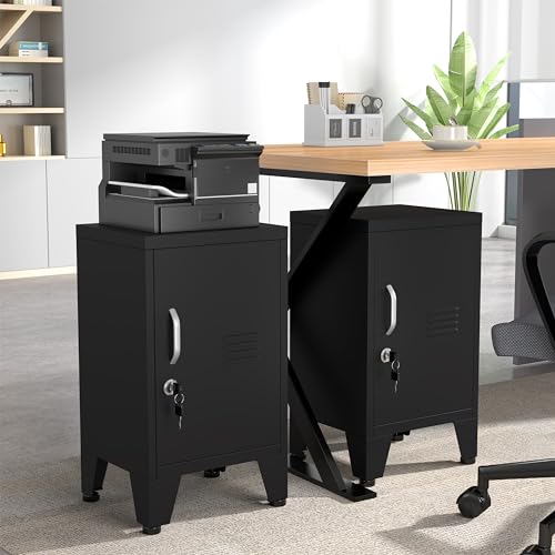 24.4" H Black Metal NightStand Locker Storage Cabinet with 1 Doors