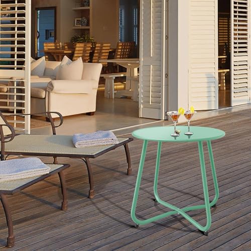 Patio Side Table Waterproof Round Metal Steel Weather Resistant Portable Outdoor and Indoor End Table for Garden Balcony Yard