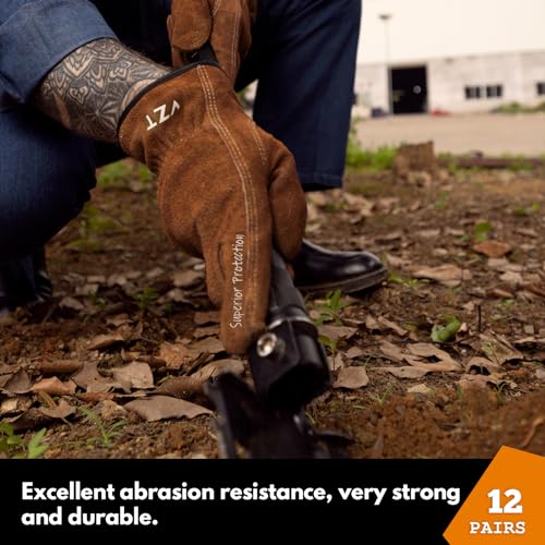 12 Pairs Bulk Leather Work Gloves for Men or Women for Gardening (12 Count)