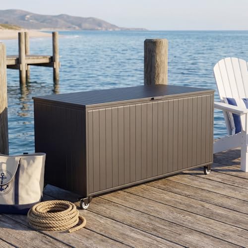 250 Gallon Metal Large Outdoor Deck Box with 4 Wheels (250 Gallon / Black)