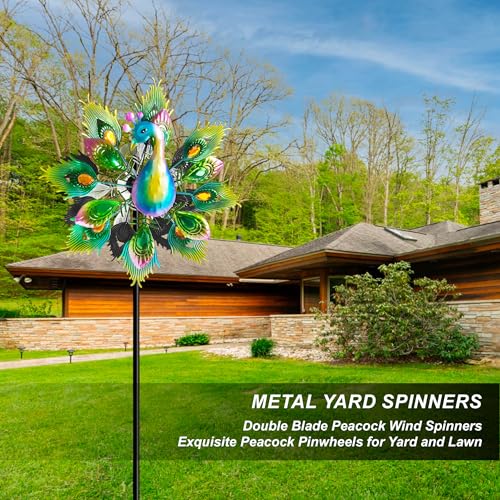 Outdoor Peacock Wind Spinners Featuring Glittering Gem Decor (C-yellow Peacock)