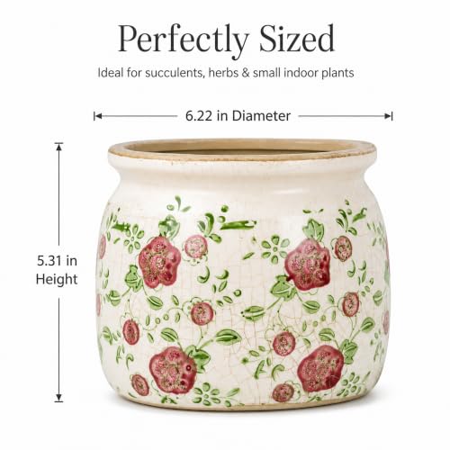 Flower Pot Vintage Ceramic Pot for Plant with Drainage Holes