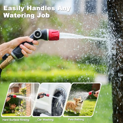 Upgraded Metal Garden Hose Nozzle Heavy Duty (Adjustable Tip / Red)