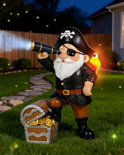 Pirate Gnome Solar Garden Statue Outdoor Figurine Decor Lights (Pirate Gnome)