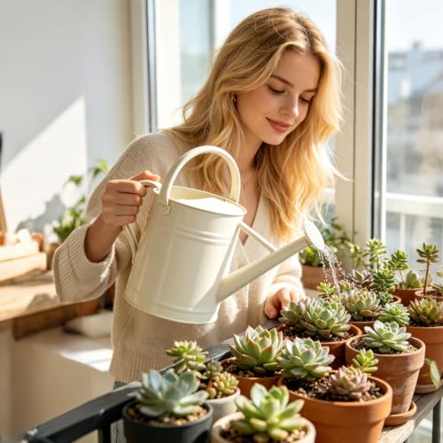 Metal Watering Can for Outdoor Plants (Cream White)