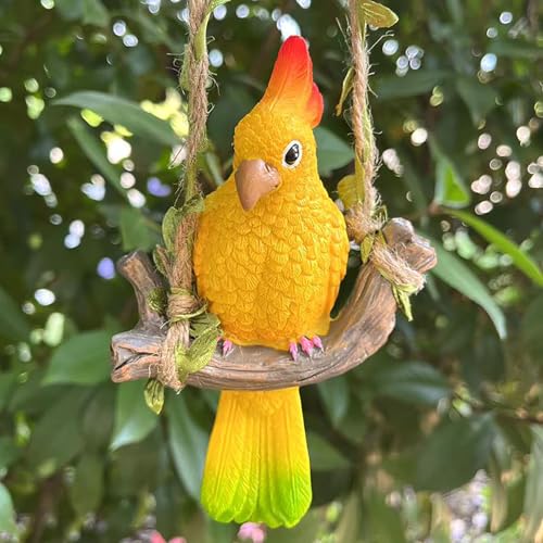 Resin Parrot Hanging Garden Decor Swing Figurine Ornaments