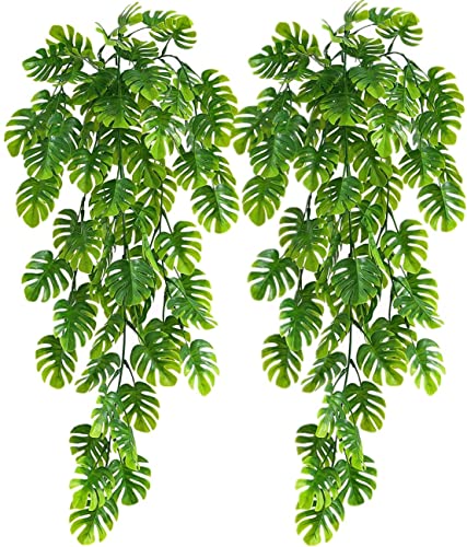Artificial Hanging Plant 2P 31.5in Plastic Palm Leaves Ivy Greenery (2 Count)