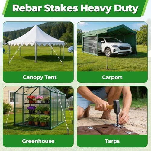 Rebar Stakes 16 inch 16 (T-16"x1/2"-16pcs / T Shape-Black)