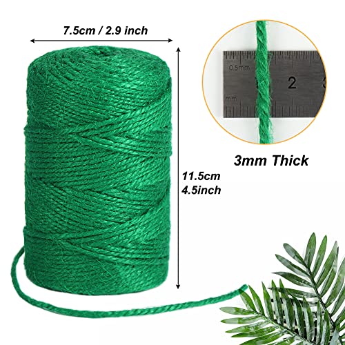 328ft 3mm Jute Garden Twine Green Heavy Duty for Plants (328 Foot)
