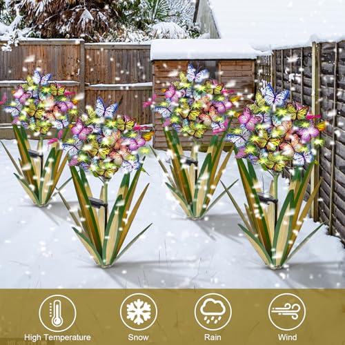 Solar Metal Agave Butterfly Flower Stick Garden Sculpture Outdoor Gift Solar Garden Christmas Lights Swaying Butterfly Garden Lights Solar Outdoor (2 Count)