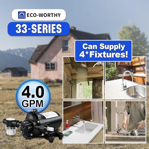 33 Series Industrial Water Pressure Pump 110V AC 4.0GPM 50PSI RV Fresh Water Diaphragm Pump include Garden Hose Adapters for Irrigation Marine Boat Sprinkler Faucet